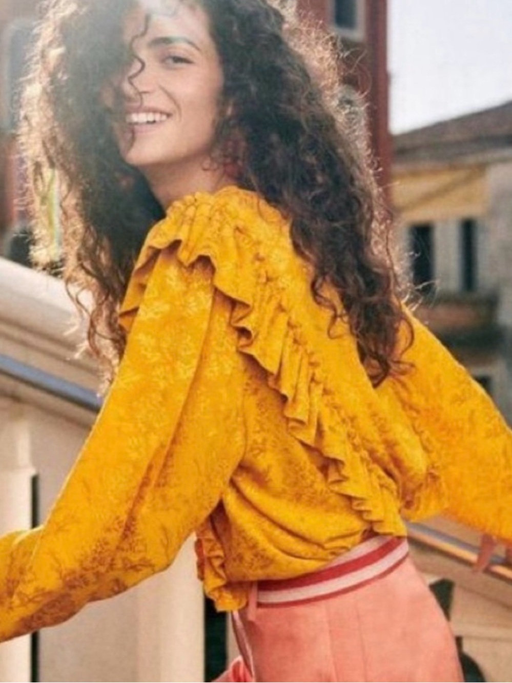 Sezane Philou Golden Yellow Ruffle Blouse